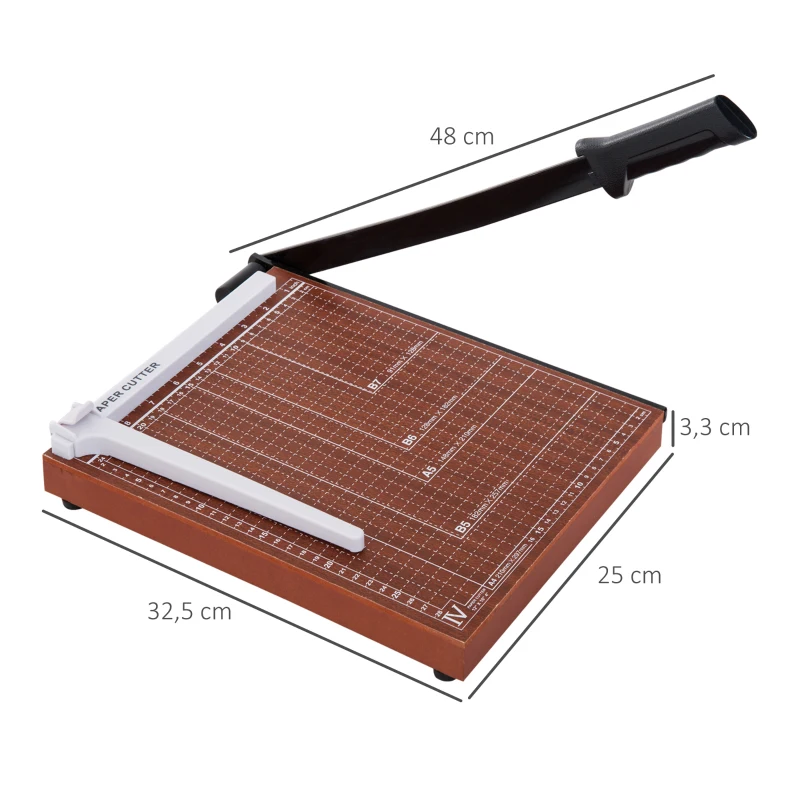 HOMCOM Cizalla Cortadora de Papel A4 Capacidad 12 Hojas con Regla Guía Cuchilla de Corte Preciso para Hogar 48x26,5x5 cm