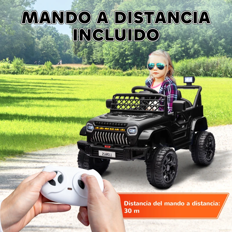 AIYAPLAY Coche Eléctrico para Niños con Batería 12V Mando a Distancia Velocidad Ajustable USB Faros Bocina Negro(m-7)