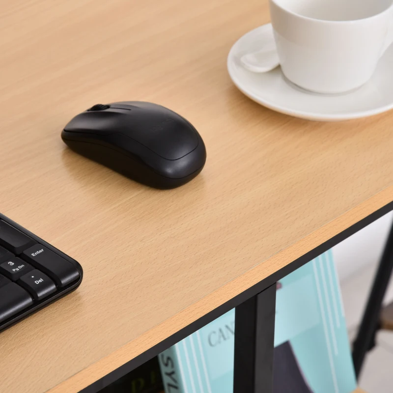 HOMCOM Mesa de Ordenador Escritorio para Oficina Estudio con Estantes de 2 Niveles Gran Superficie Patas con Protectores Regulables Antideslizantes 106x50x76 cm Color de Madera