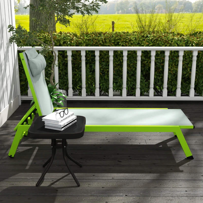 Outsunny Bain de soleil transat en aluminium et textilène avec roulettes et repose-tête dossier inclinable vert