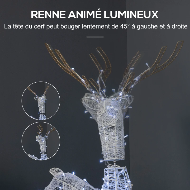 Outsunny Renne lumineux de Noël - décoration LED extérieure de Noël - 92 LED blanc chaud fils de coton blanc