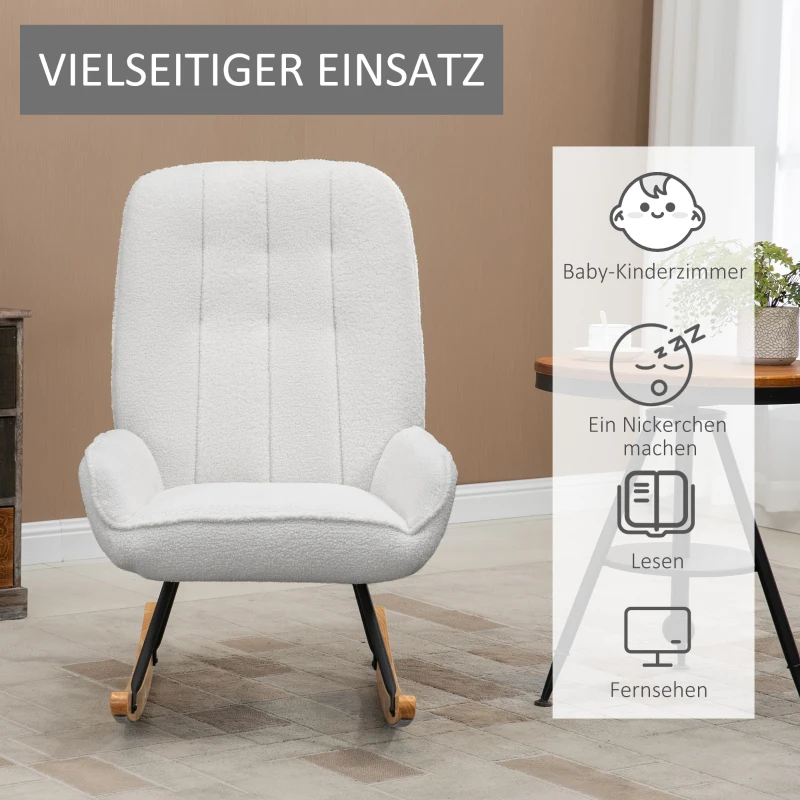 HOMCOM Schaukelstuhl Modern-Design Schaukelstuhl, Sherpa-Fleece, Steppung, 63 cm x 95cm x 97 cm Natur+ Grau