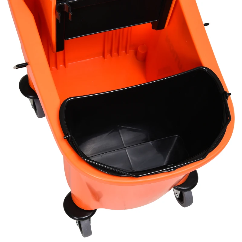 HOMCOM Secchio per Mocio Professionale 36L, Carrello Lavapavimenti con Strizzatore Manuale e 2 Secchi, Arancione e Nero