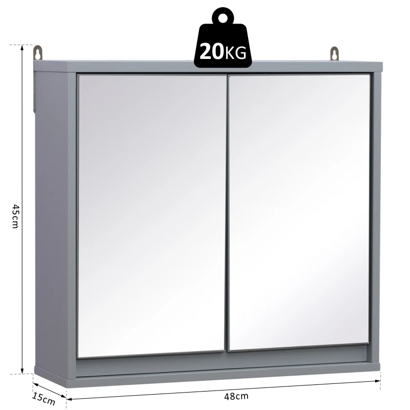 Armoire murale miroir salle de bain 2 étagères gris