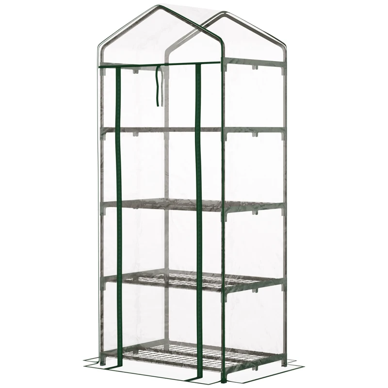 Outsunny 4 Tiers Mini Portable Greenhouse Compact Plant Grow Shed Metal Frame Transparent Clear Cover 160H x 70L x 50Wcm