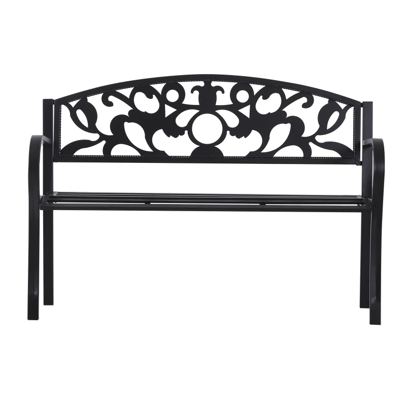 Outsunny 2-Sitzer Sitzbank Gartenbank Metallbank Bank mit Armlehnen Landhausstil Metall Schwarz 128 x 50 x 91 cm