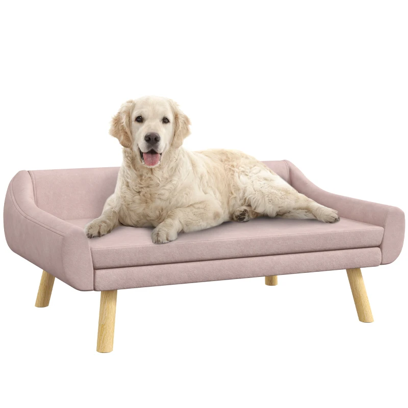 PawHut Haustiersofa Hundesofa, Skandidesign, abnehmbares Polster, Samtoptik, 102 cm x 58,5 cm x 42,5 cm, Rosa + Natur