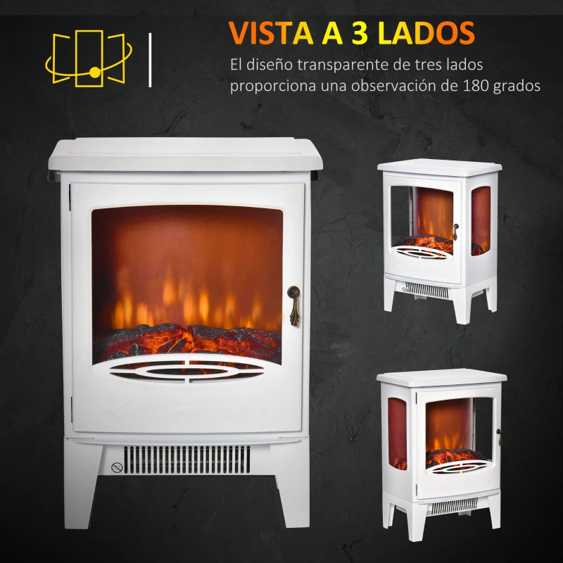 HOMCOM Chimenea Eléctrica 900W/1800W con Efecto de Llama Temperatura Ajustable y Protección Sobrecalentamiento Blanco