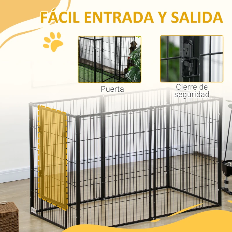 PawHut Parque para Perros de 6 Paneles Valla Metálica para Mascotas con Ancho Ajustable 82,5-150x79x101 cm Negro
