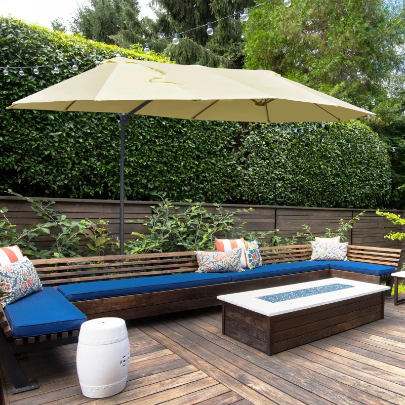 Outsunny Ombrellone Doppio in Acciaio e Poliestere Anti-UV Impermeabile Crema 440x270x250cm