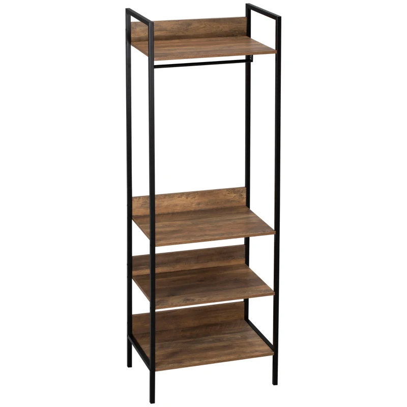 HOMCOM Garderobe im Industriedesign 1 Hutablage 3 Regale 1 Kleiderstange 60 cm x 40 cm x 180 cm Braun + Schwarz