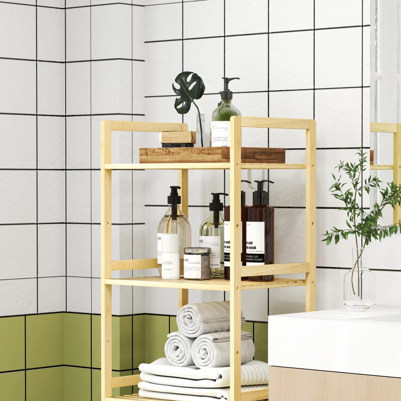 HOMCOM Scaffale Bagno a 5 Ripiani Regolabili in Altezza in Bambù, 43.5x31.5x142 cm, Legno Naturale