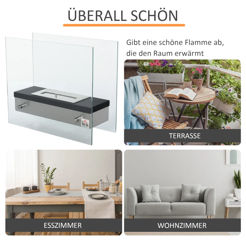 HOMCOM Biokamin Ethanol-Kamin Bio-Ethanol-Brenner 1,5L Brenndauer kein Rauch Edelstahl 47 x 20 x 40 cm