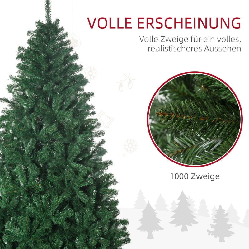 HOMCOM Künstlicher Weihnachtsbaum 180 cm künstlich Tannenbaum mit 1000 Spitzen Christbaum Weihnachtsdeko inkl. Metallständer für drinnen