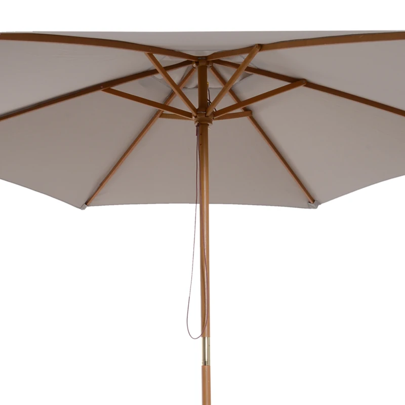 Outsunny 2.5m Wood Garden Parasol Sun Shade Patio Outdoor Wooden Umbrella Canopy, Table Market Umbrella with Vent, 38mm Pole, Rope Pulley Mechanism, Grey