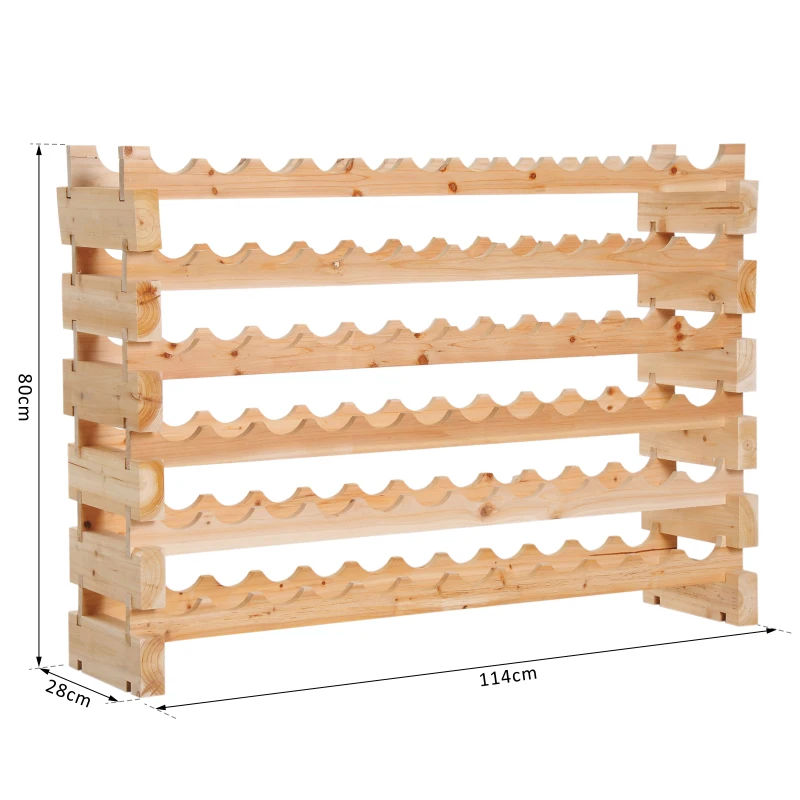 HOMCOM Scaffale Portabottiglie in Legno di Abete, Cantinetta Portabottiglie con 6 Ripiani per 72 Bottiglie e Peso Massimo 100 kg, 114x28x85 cm, Legno Naturale