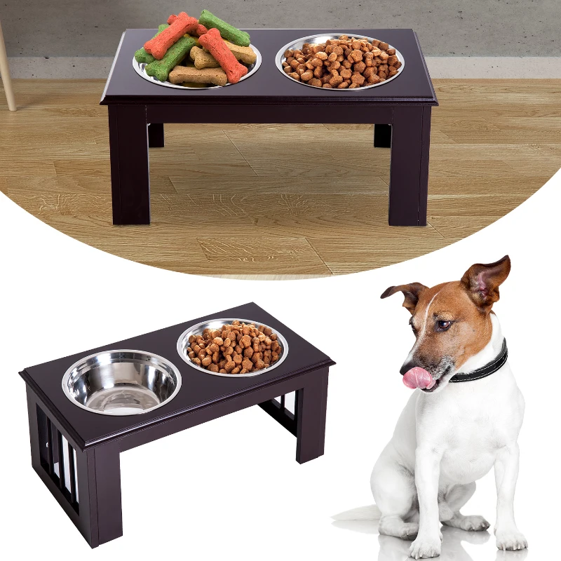 PawHut Hunde-Futterstation, rutschfest, 58,4 x 30,5 x 25,4cm, Grau, 2L pro Napf