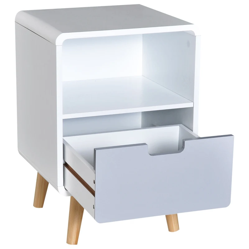 HOMCOM Wooden Bedside Table End Nightstand With Drawer Wood Lamp Desk Storage Unit Bedroom Scandinavian Nordic Style