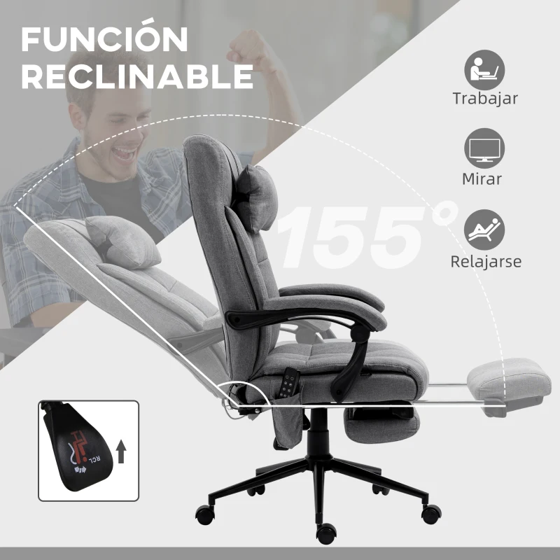 Vinsetto Silla de Masaje Reclinable con 6 Puntos de Masaje y 5 Modos Función de Calefacción Ajustable 66x76x112-120 cm Gris(m-6)