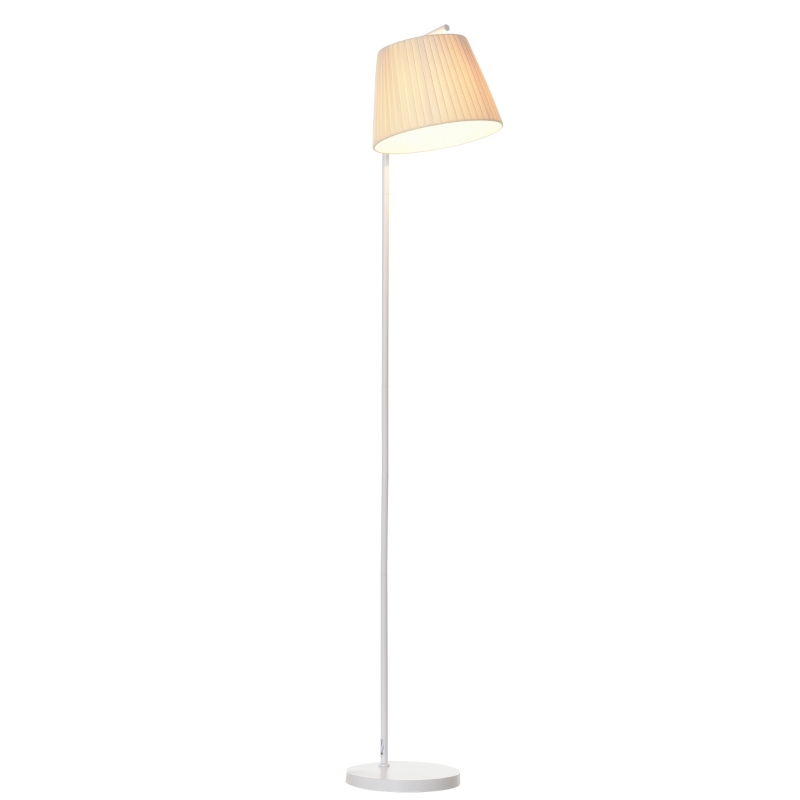 HOMCOM Lámpara de Pie Lámpara de Lectura Moderna con Pantalla de Lino Plisada Interruptor de Pedal para Dormitorio Sala de Estar Ø25x165 cm Blanco y Crema
