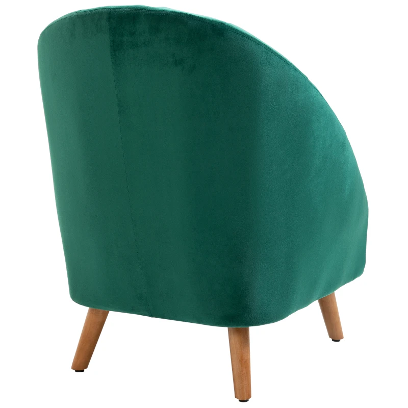 HOMCOM Poltrona da Camera da Letto e Salotto in Velluto Verde con Imbottitura Spessa e Solida Struttura in Legno (67x65x77cm)