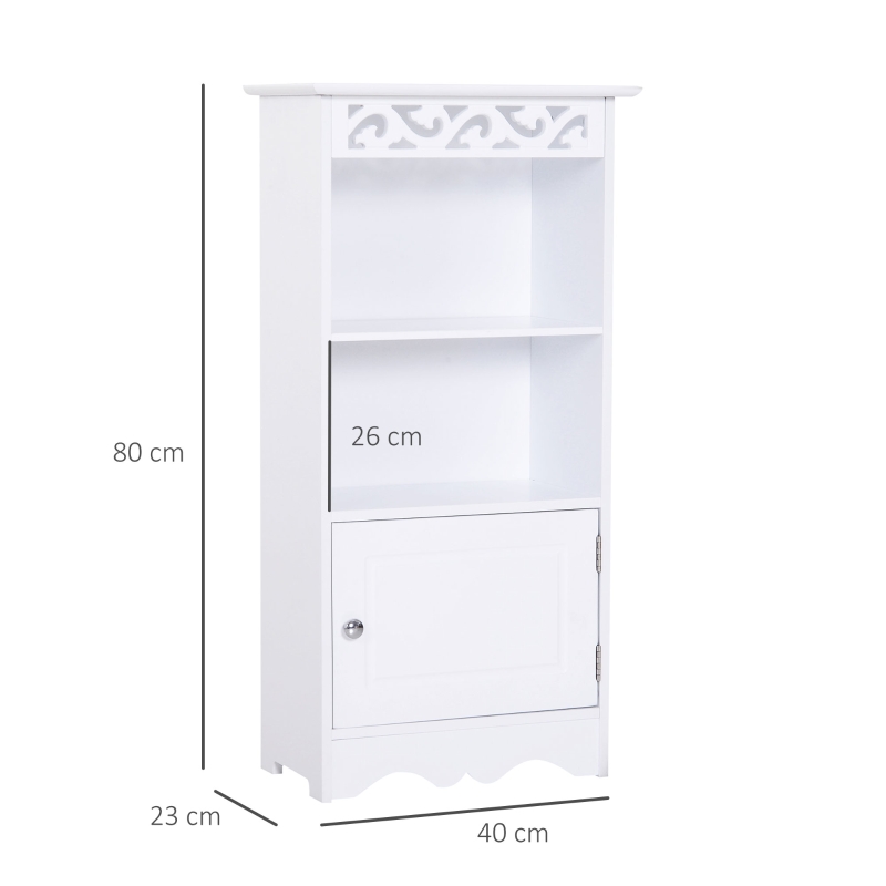 HOMCOM Sideboard, Küchenkommode mit 3 Fächern, Badschrank, Aufbewahrungsschrank, Küchenschrank, Beistellschrank für Wohnzimmer, Schlafzimmer, Weiß, 40 x 23 x 80 cm