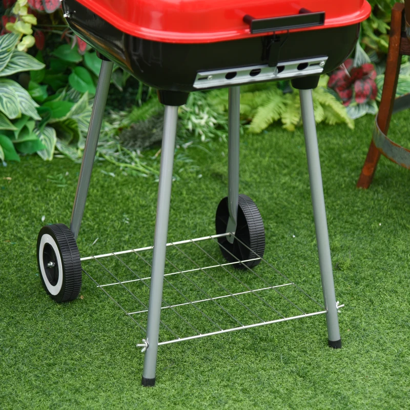 HOMCOM Barbecue à Charbon BBQ Grill sur Pied avec Couvercle et roulettes dim. 48L x 52,5 x 79,5H cm Acier émaillé Rouge