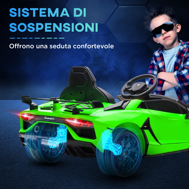 HOMCOM Macchina Elettrica per Bambini a 12V Licenza Lamborghini con Clacson e Telecomando, 107.5x63x42 cm, Verde