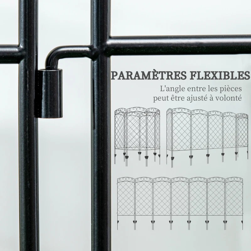 Outsunny Lot de 7 clôtures de jardin décoratives en métal avec ornements - 344L x 110H cm noir