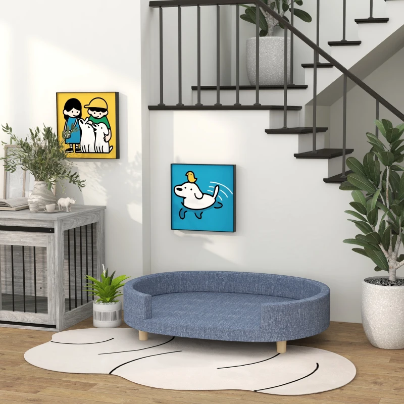 PawHut Sofá para Mascotas con Cojín Extraíble Funda Lavable y Patas de Madera Carga 30 kg para Interior 100x70x25 cm Azul