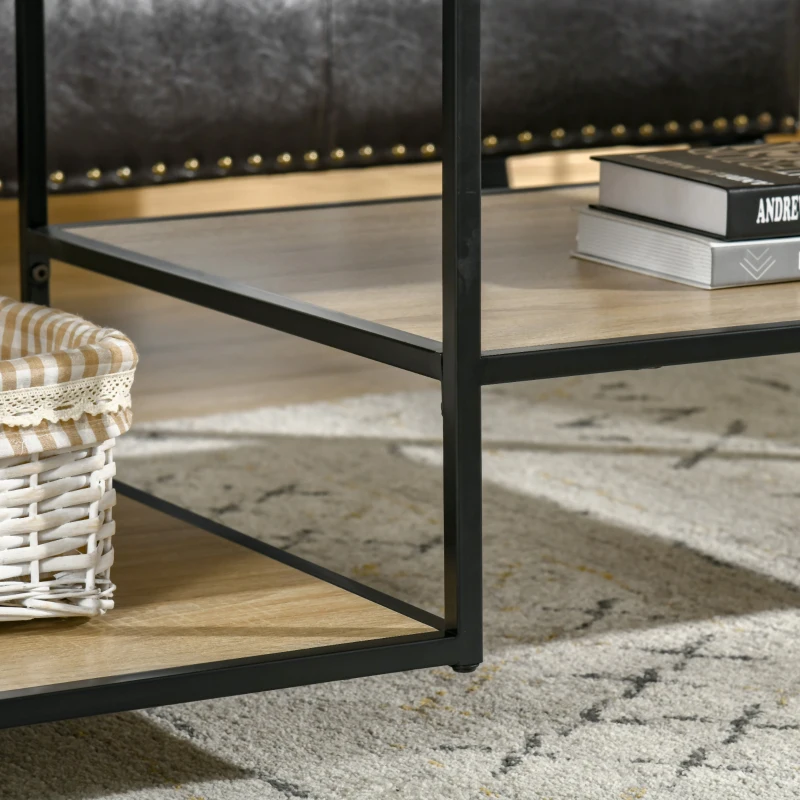 HOMCOM Tavolino da Caffè in Stile Industriale a 3 Ripiani, in MDF e Acciaio, 120x60x46cm