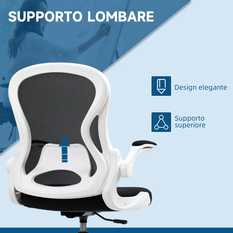 Vinsetto Sedia da Ufficio Ergonomica in Tessuto Traspirante con Altezza Regolabile e Braccioli Ribaltabili, 59x65x110-130 cm