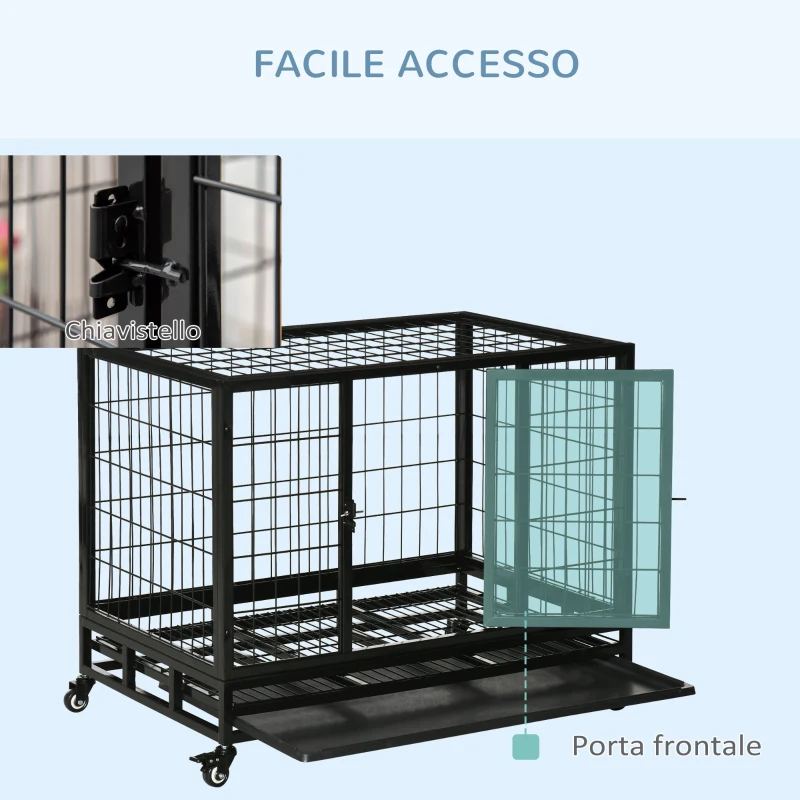 PawHut Gabbia Box per Cani Cuccioli da Interno Esterno con Rotelle 92×62×75cm