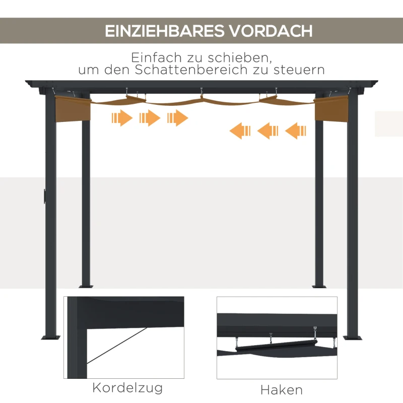 Outsunny Pergola 3 m x 3 m, mit Schiebedach, wetterbeständig, Aluminium, Schwarz