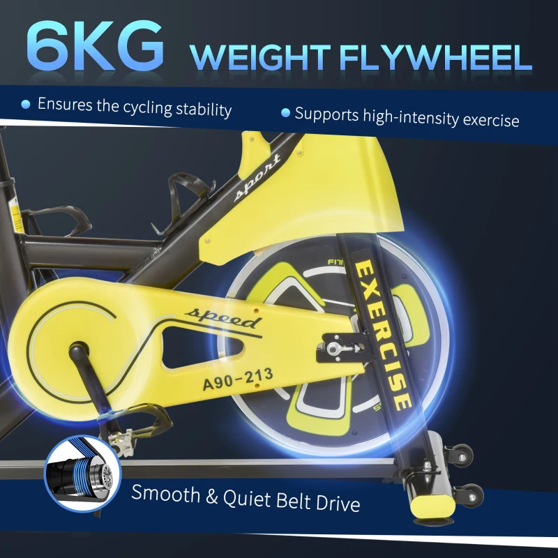 HOMCOM Stationary Exercise Bike 6kg Flywheel Indoor Gym Office Cycling Cardio Workout Fitness Bike Adjustable Resistance LCD Monitor Pad and Bottle Holder Yellow