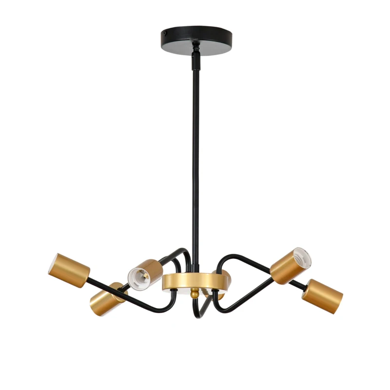 HOMCOM Kronleuchter Hängelampe Chandelier 6-flammig höhenverstellbar Pendelleuchte Deckenleuchte  Industrial mit E27 Lampenfassung für Wohnzimmer Schlafzimmer Metall Schwarz+Gold Ø48 x 120 cm