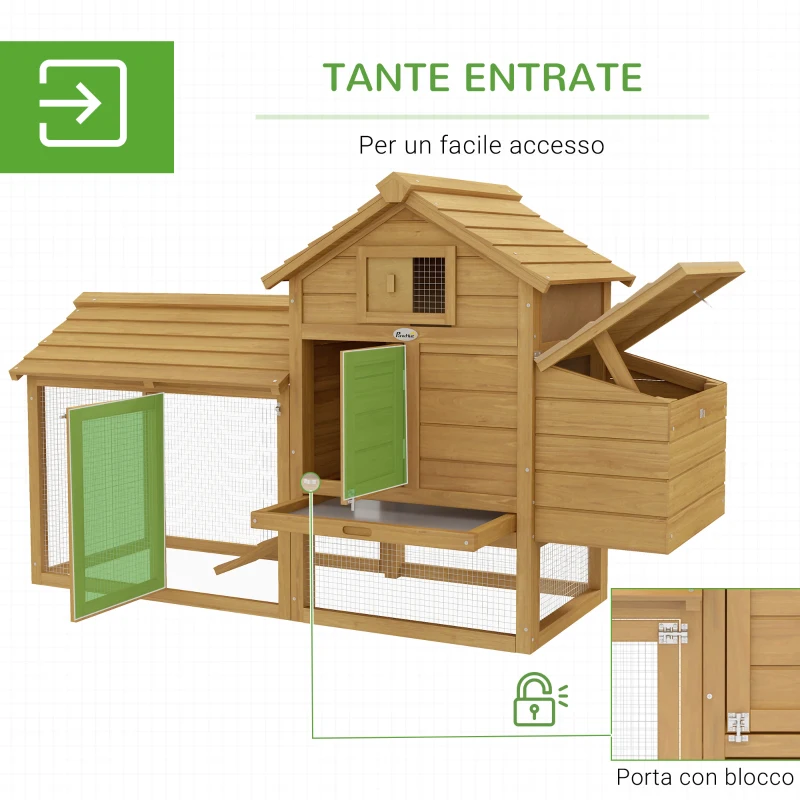 PawHut Pollaio Prefabbricato in Legno per 2 Galline con Recinzione e Nido per Cova, 150.5x54x87cm