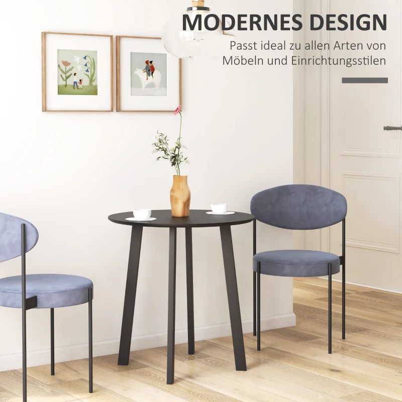 HOMCOM Esstisch für 2 Personen, weiße Tischplatte, Metallbeine mit Fußkappen, Ø72 x 75H cm, Schwarz