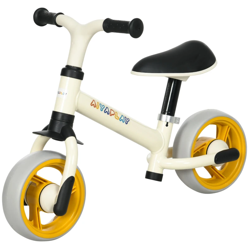AIYAPLAY Bicicleta de Equilibrio Infantil +18 Meses con Asiento Ajustable en Altura Carga 25 kg 66,5x34x47 cm Blanco y Naranja