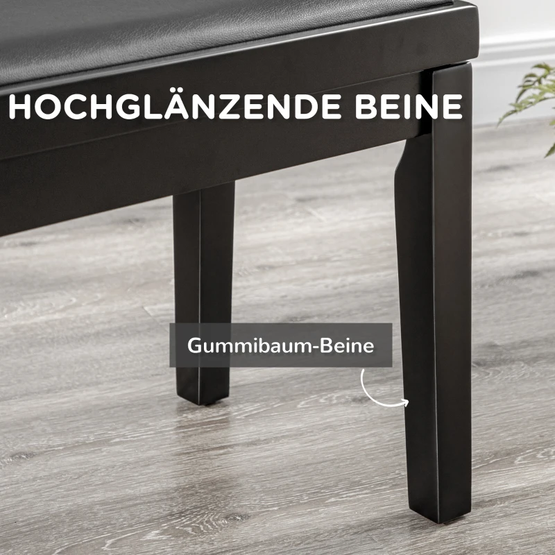 HOMCOM Klavierbank, Pianostuhl, höhenverstellbar, eleganter Hochglanz, Kunstleder+Kautschukholz, schwarz, 63 x 33 x 56cm