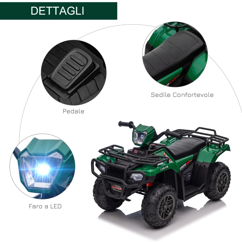 HOMCOM Quad per Bambini 3-6 Anni con 3 Luci LED, Velocità max 4km/h e 50 Minuti max di Carica, 88x45x50 cm