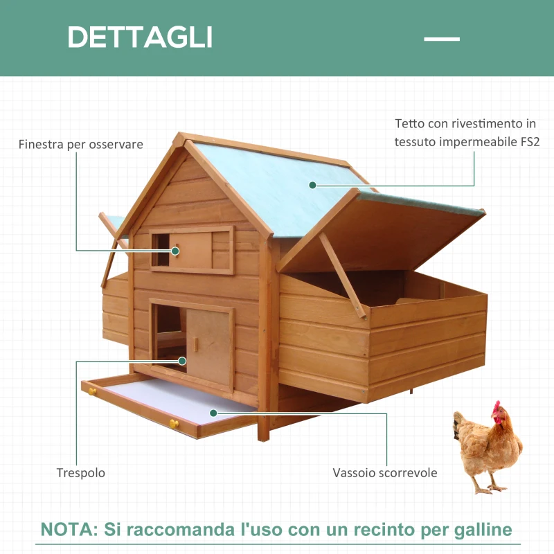 PawHut Gabbia per Galline in Legno con Tetto Impermeabile, Pollaio Prefabbricato da Esterno, 160x98.5x107cm