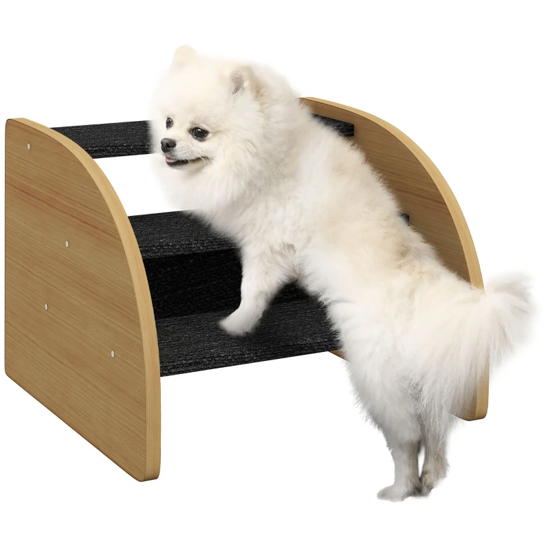 PawHut Haustiertreppe Hundetreppe, 3 Stufen, kleiner Hund, 38,5 cm x 38,5 cm x 30 cm, Eiche + Schwarz