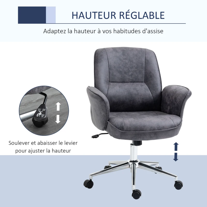 Vinsetto Fauteuil de bureau chaise d'ordinateur ergonomique hauteur réglable microfibre respirante pivotant à 360° 67 x 69 x 92-102 cm gris foncé