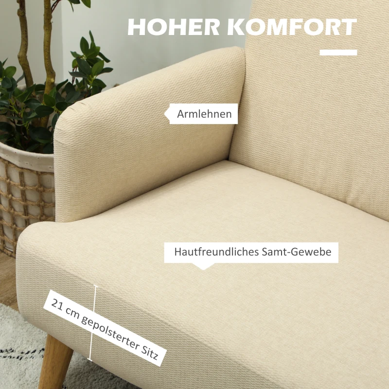 HOMCOM Zweisitzer-Sofa, kompakt, hautfreundlicher Bezug, bis 240 kg, 130x74x79 cm, Cremeweiß(m-4)