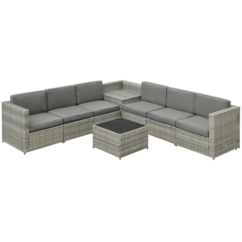 Outsunny Gartenmöbel-Set aus PE-Rattan 5tlg. abnehmbare Polster, inkl. Stauraum, Grau