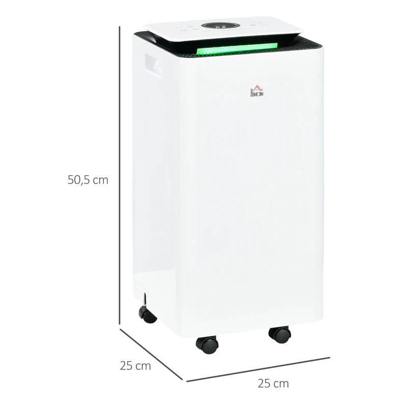 HOMCOM Deshumidificador Eléctrico 10L/día Depósito de Agua 2,5L con 5 Modos 2 Velocidades Temporizador 25x25x50,5cm Blanco