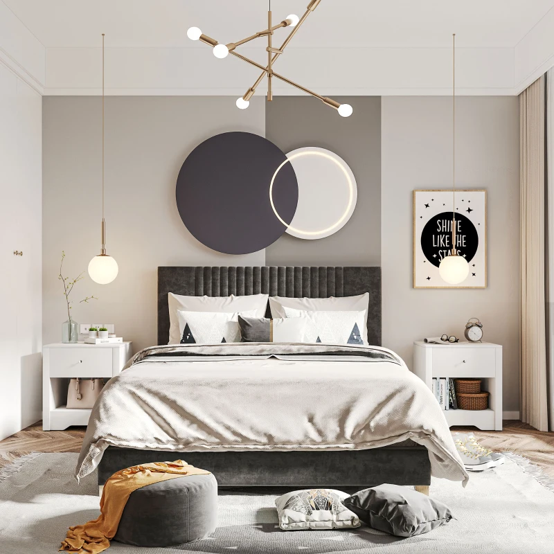 HOMCOM Bedside Table, Nightstand with Drawer and Open Shelf, End Table for Living room, Bedroom, Set of 2, White