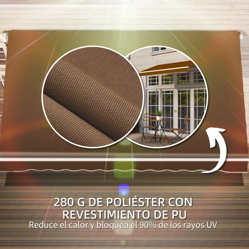 Outsunny Toldo de Pared con Brazo Articulado y Manivela Marco Resistente de Aluminio y Cubierta de Poliéster 295x245 cm Café