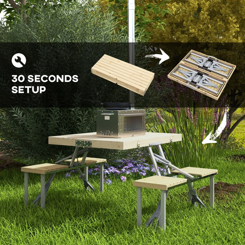 Outsunny Four-Seat Folding Picnic Table - Natural Finish